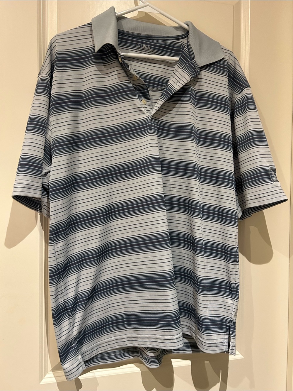 PGA Tour Short-Sleeve Striped Polo in Light Blue & Navy